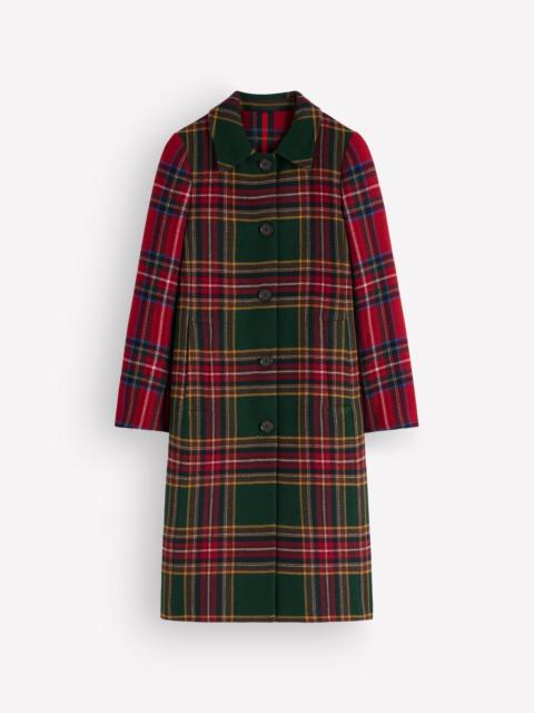 BODEN Aylesford Longline Coat-Red and Green Hotch Check
