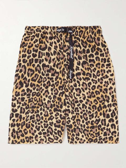 Kapital Wide-Leg Belted Leopard-Print Cotton-Gabardine Shorts