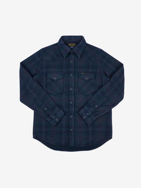 Iron Heart IHSH-336-OD Ultra Heavy Flannel Crazy Check Western Shirt - Navy Overdyed Black
