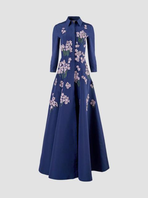 CAROLINA HERRERA Women's Floral Appliqué Silk Self-Belt Gown - Indigo