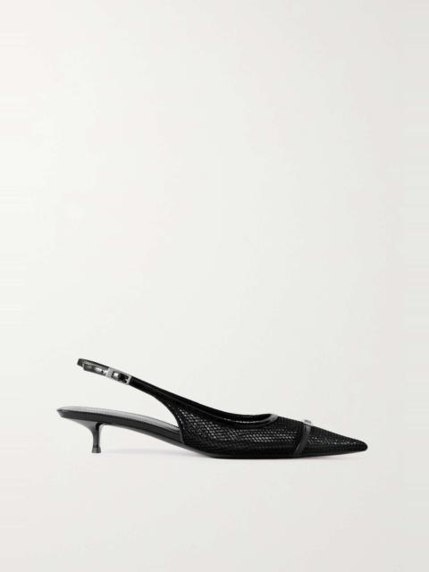 Oxalis patent leather-trimmed mesh slingback pumps