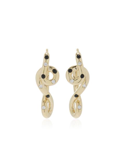 BEA BONGIASCA Double Wave Enameled 9K Yellow Gold Diamond Hoop Earrings black