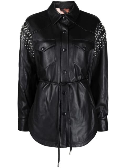 PHILIPP PLEIN crystal-studded leather shirt