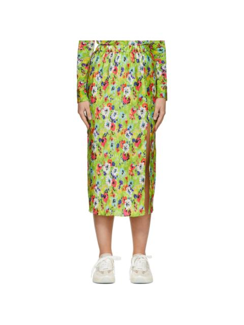 MSGM Green Polyester Midi Skirt