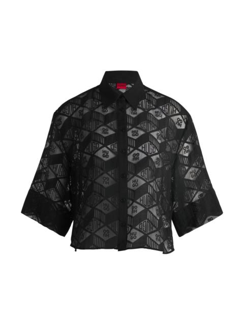 HUGO REGULAR-FIT CHIFFON BLOUSE WITH ALL-OVER LOGO PRINT