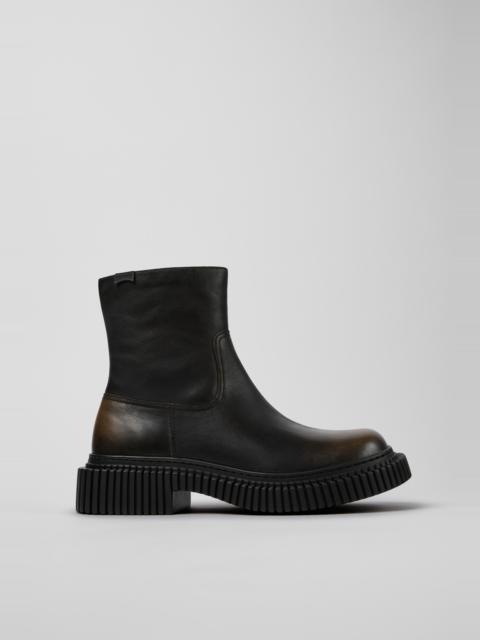 CAMPER Pix Berlin Black and Brown Leather Ankle Boots for Men Shoes with EVA Outsoles.