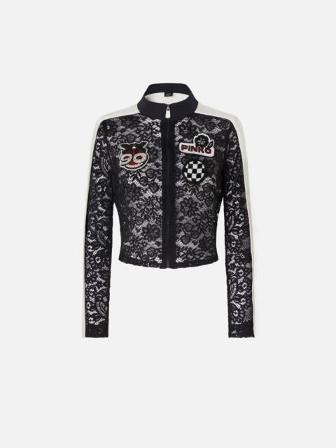 PINKO LIGHT LACE JACKET WITH EMBROIDERED PATCHES
