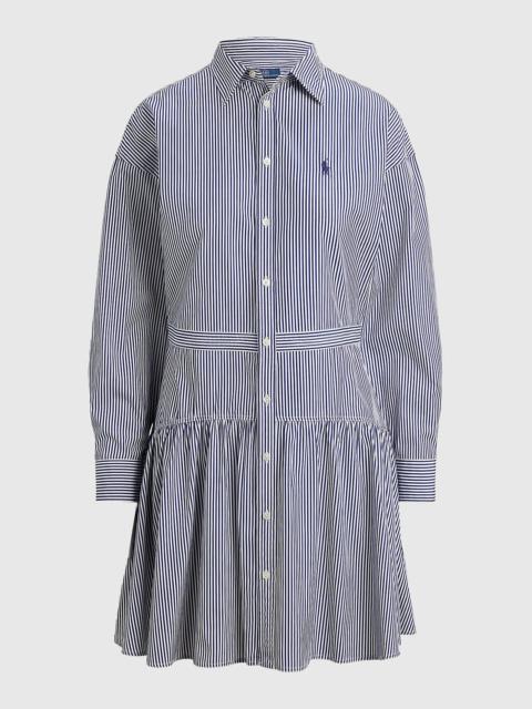 Polo Ralph Lauren Pinstriped Cotton Drop-Waist Mini Shirtdress