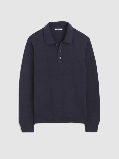 Madewell Textured-Stitch Long-Sleeve Polo in Harbor Wool Blend