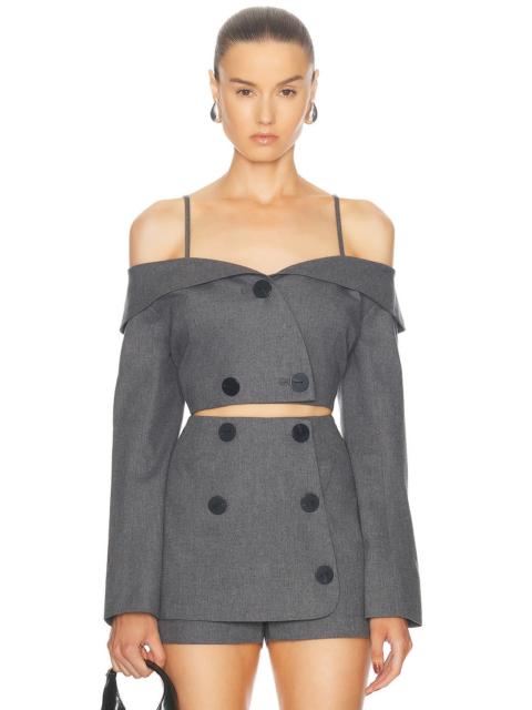 MATTHEW BRUCH Off Shoulder Double Breasted Top