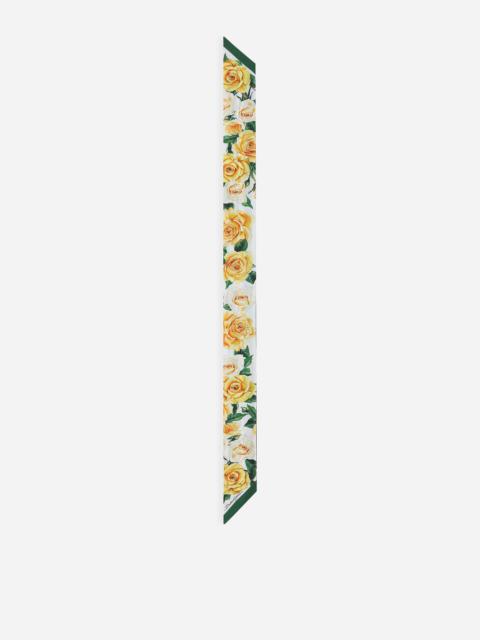 Twill headscarf with yellow rose print