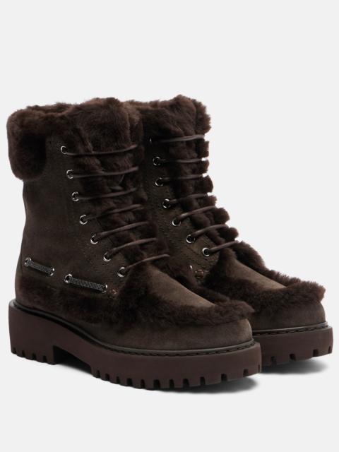 Brunello Cucinelli Monili shearling-trimmed suede lace-up boots