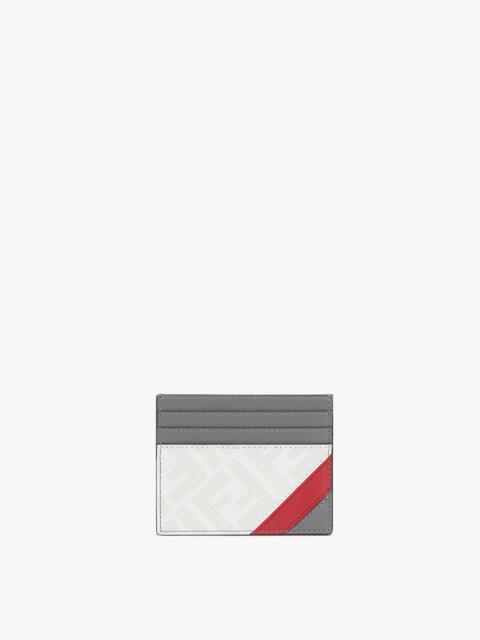 FENDI Card holder with six slots and flat central pocket. Made of textured fabric with gray and pearl gray