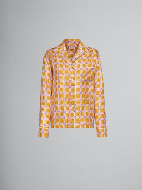Marni YELLOW SILK TWILL PYJAMA SHIRT WITH CHECK FIELDS PRINT