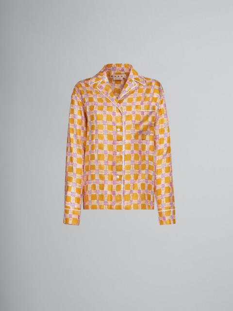 YELLOW SILK TWILL PYJAMA SHIRT WITH CHECK FIELDS PRINT