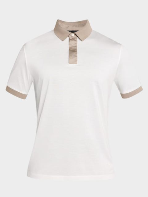 EMPORIO ARMANI Men's Lyocell and Cotton Contrast-Trim Polo Shirt
