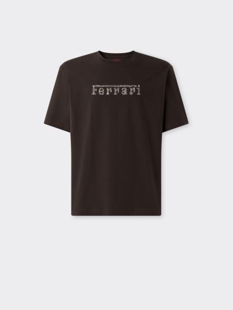 Ferrari Cotton T-shirt with Embroidered Ferrari Logo