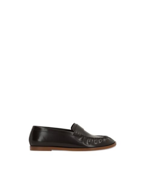 The Row ruched-detail leather loafers