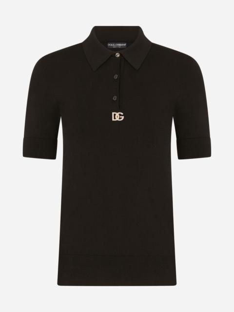 Dolce & Gabbana Short-sleeved viscose polo-shirt with crystal DG embellishment