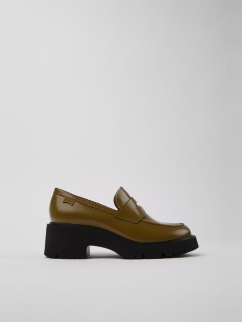 CAMPER Milah Green Leather Moccasins/Ballerinas for Women.