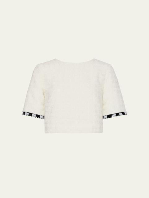 MILLY Lee Bead Fringe Tweed Crop Top