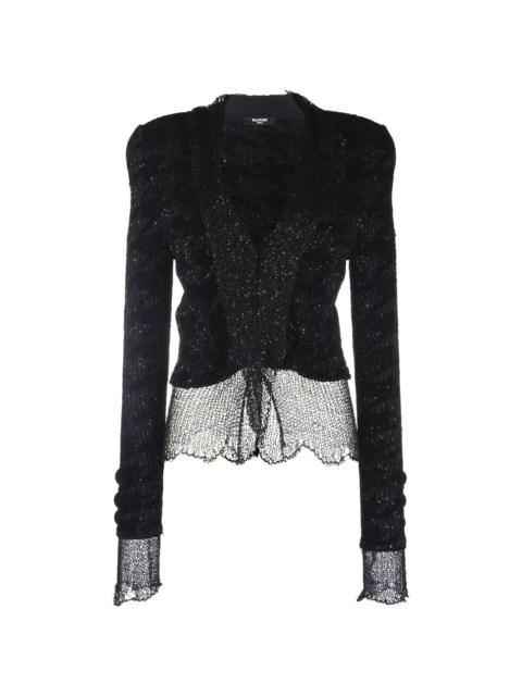 sheer tie-front knit jacket