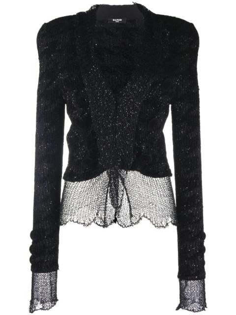 sheer tie-front knit jacket