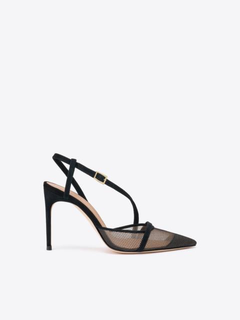 MALONE SOULIERS Valeria 90 Black Mesh Slingback Pumps