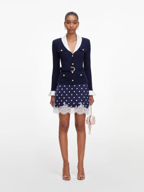 self-portrait Navy Ribbed Knit Cardigan