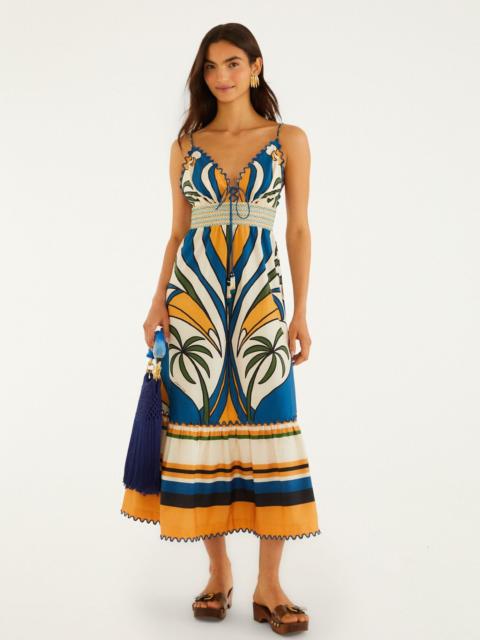 FARM RIO Multicolor Tropical Graphic Wavy Detail Maxi Dress