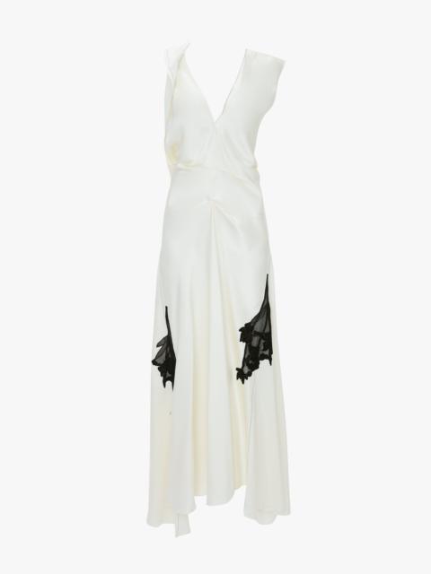 Draped Lace Detail Midi Dress In Ivory