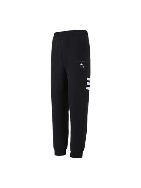 Men's adidas neo Sw 3s Tp Stripe Webbing Knit Bundle Feet Sports Pants/Trousers/Joggers Black H57432