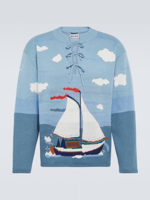 BODE Pinafore bow-detail cotton jacquard sweater
