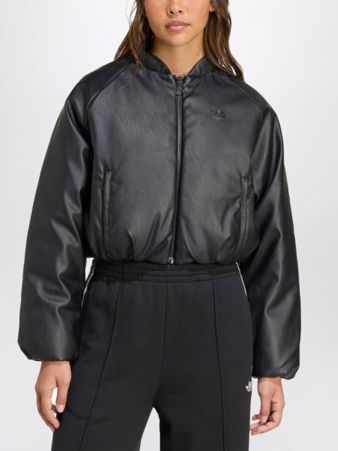 adidas Originals Black faux leather zip-up bomber jacket