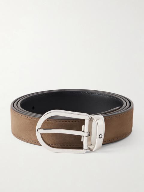 Montblanc 3cm Horseshoe Reversible Suede and Leather Belt