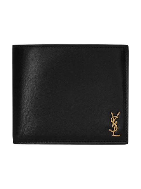 SAINT LAURENT Saint Laurent Tiny Cassandre East/West Bifold Wallet In Shiny Leather Black