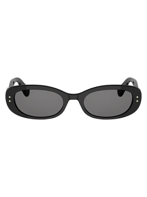 Dior Women's Oblique B1l 52MM Oval Sunglasses - Shiny Black Smoke