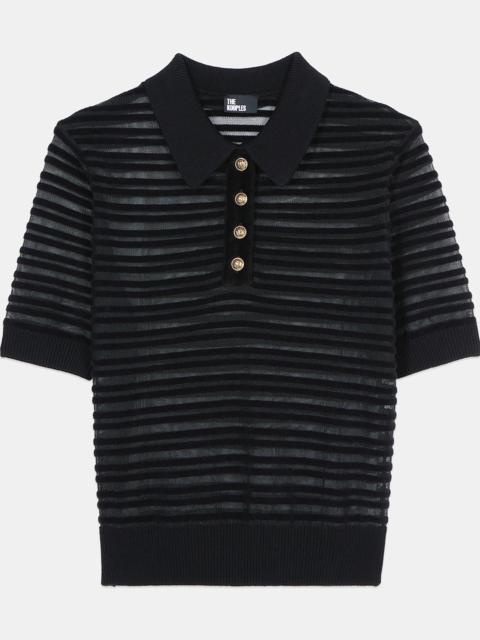 The Kooples BLACK MESH POLO T-SHIRT
