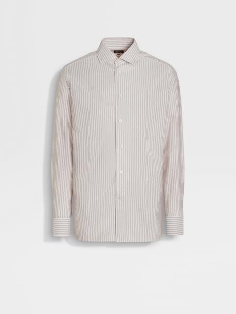 ZEGNA WHITE AND DARK PURPLE MACRO-STRIPED SILK COTTON AND CASHMERE SHIRT