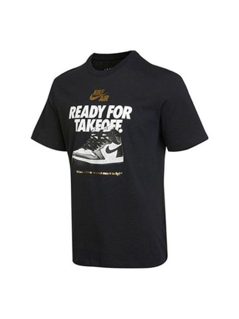 Jordan Men's Air Jordan Alphabet Shoes Printing Round Neck Casual Short Sleeve Black T-Shirt DV9719-010