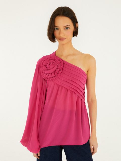 FARM RIO Pink 3D Rose One-Shoulder Blouse