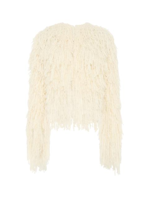 GABRIELA HEARST Amina Fringe Knit Jacket in Off White Silk Cashmere