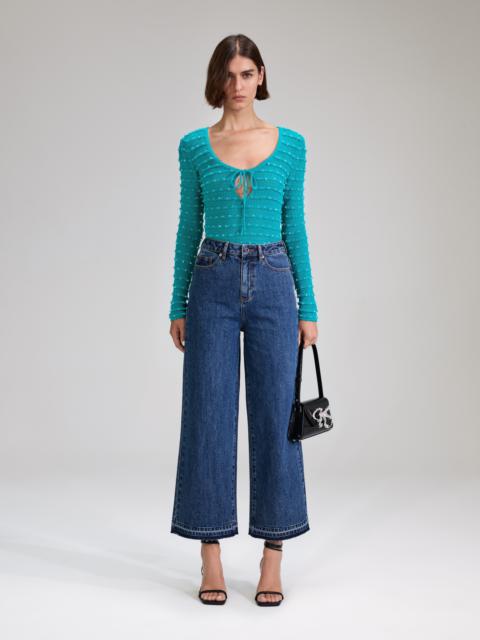 self-portrait Green Beaded Knit Top