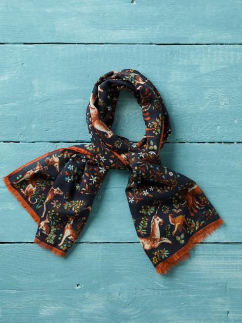 Drake's Navy Unicorn Garden Print Tubular Wool-Silk Scarf