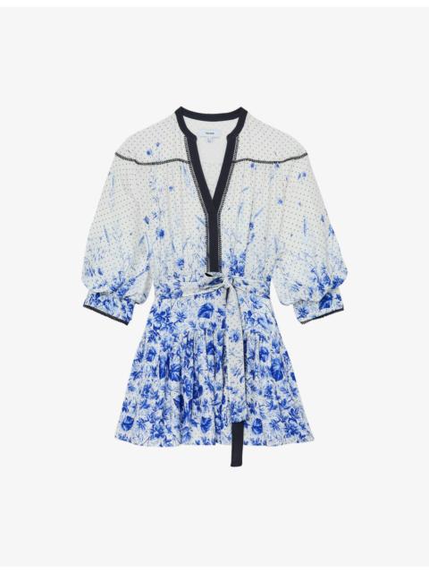 REISS Anisa Floral-Print Woven Mini Dress
