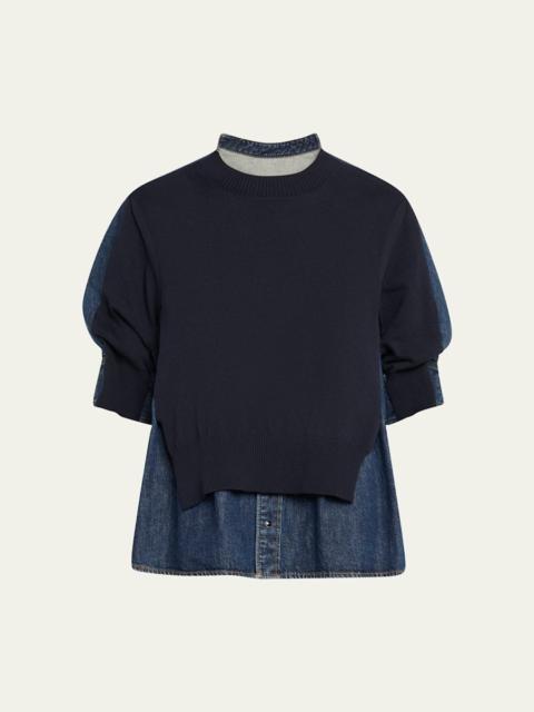 sacai Layered Knit and Denim Shirt