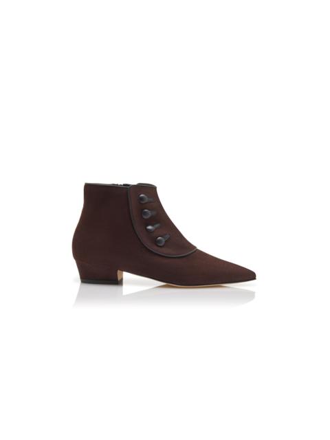 Manolo Blahnik Dark Brown Suede Button Detail Ankle Boots