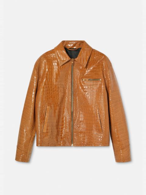 VERSACE Croc-Effect Leather Blouson Jacket