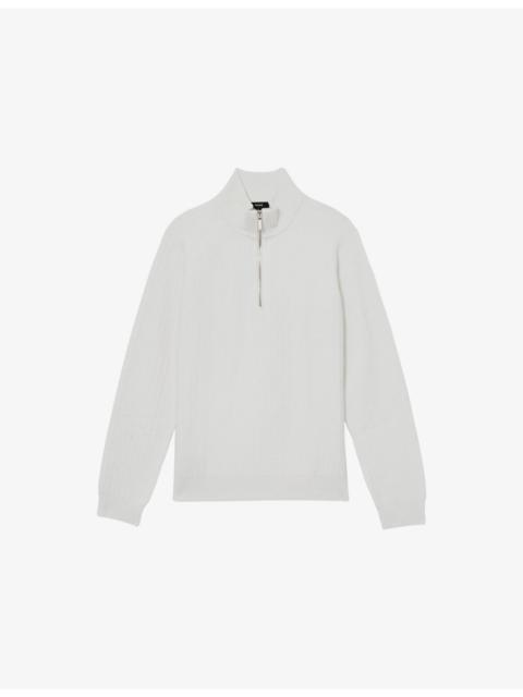 REISS Textured Half-Zip Stretch-Woven Jumper