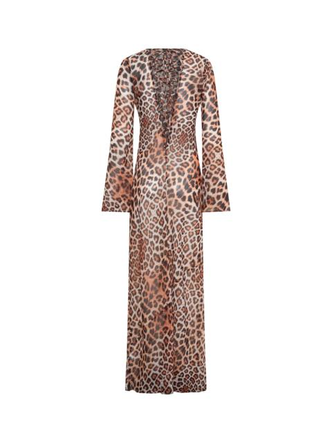 ONE TEASPOON Ziggy Longsleeve Sheer Slip Maxi Dress - Leopard Print